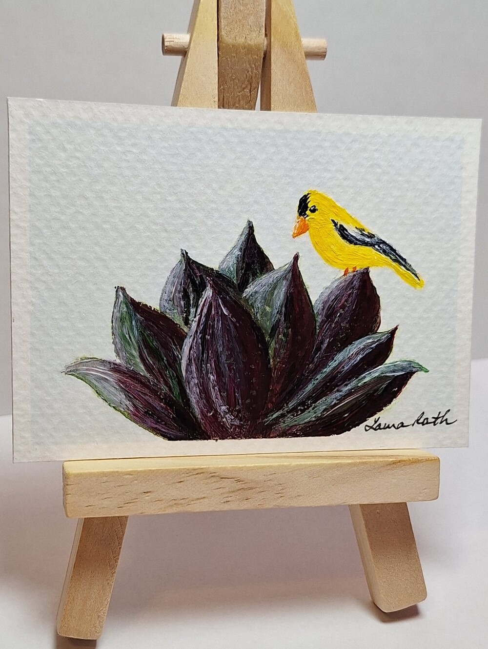 "Golden Perch" Hand-painted acrylic painting (Tiny original artwork!) - Picture 1 of 10